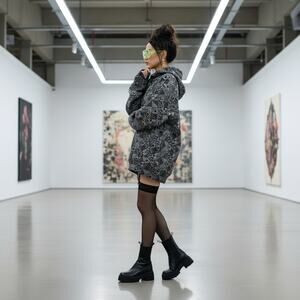 WeSC Mike Bandana Hoodie Dress XXL All Over Print Paisley Black White Minidress